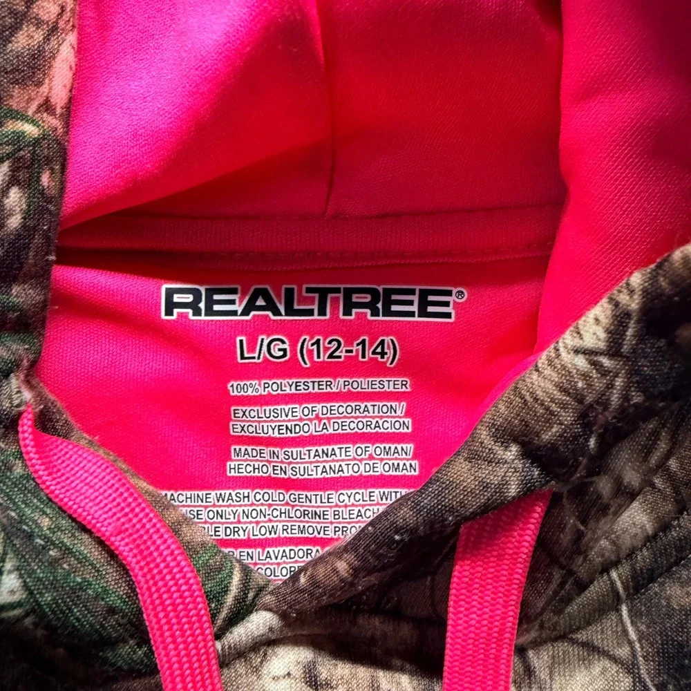 Realtree Xtra Camo Hoodie Pink Logo Girls Large 12-14 Camouflage Sweatshirt